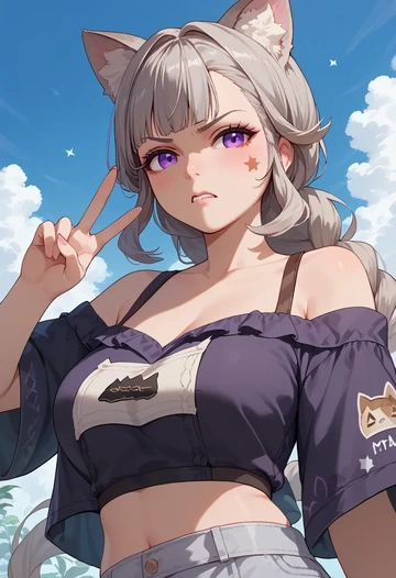 genshin impact,lynette,off-shoulder top,dolphin shorts  - AI generated anime art