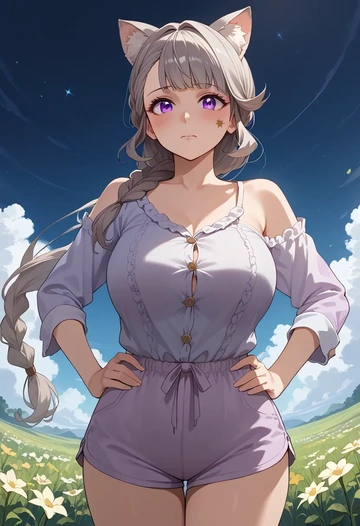 genshin impact,lynette,pajamas, low-waisted shorts  - AI generated anime art