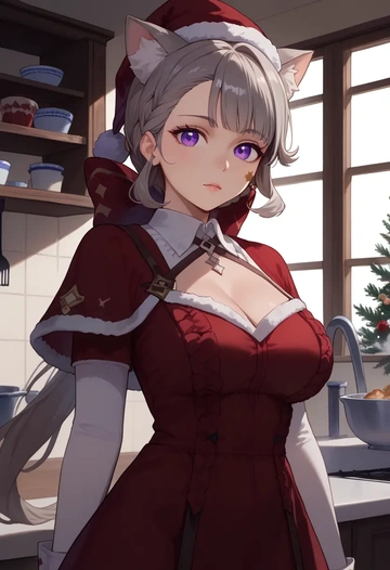 genshin impact,lynette,Christmas,red velvet dress  - AI generated anime art