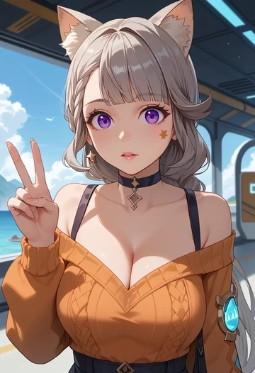 genshin impact,lynette,orange,sweater,choker  - AI generated anime art