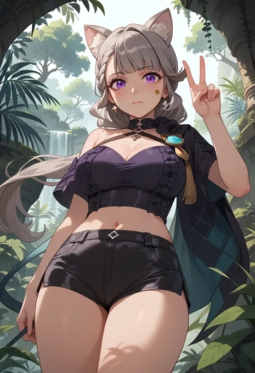 genshin impact,lynette,leather,shorts,crop top  - AI generated anime art