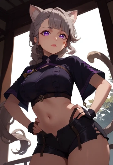 genshin impact,lynette,leather,shorts,crop top  - AI generated anime art