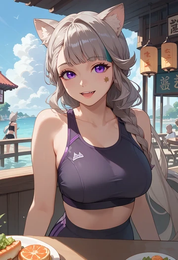 genshin impact,lynette,sports bra,wide-leg joggers  - AI generated anime art