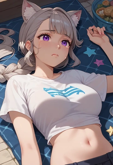 genshin impact,lynette,crop graffiti tee,dolphin shorts  - AI generated anime art