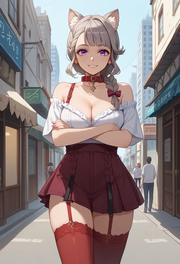 genshin impact,lynette,collar,oversized,Thigh garters  - AI generated anime art