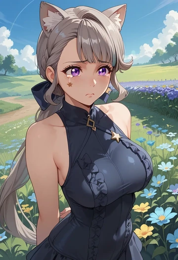 genshin impact,lynette,retro style swimsuit,frilled neckline,bow detail  - AI generated anime art