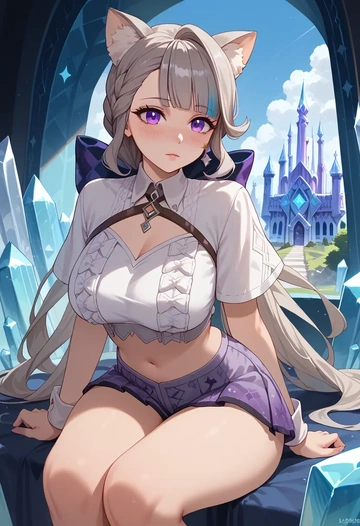 genshin impact,lynette,crop top,athletic shorts  - AI generated anime art