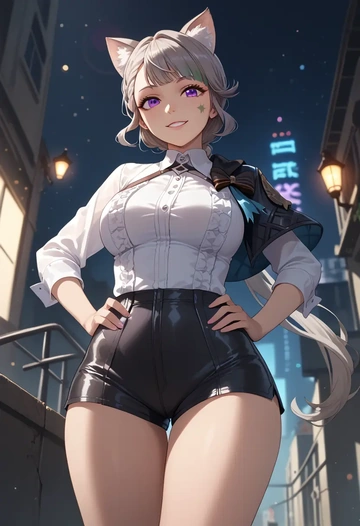 genshin impact,lynette,leather,shorts  - AI generated anime art