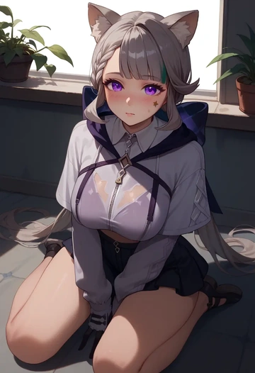 genshin impact,lynette,crop hoodie,shorts  - AI generated anime art