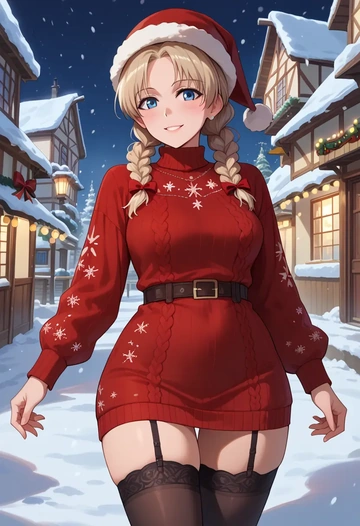 world_witches_series,lynette_bishop,sweater,stockings,Thigh garters  - AI generated anime art