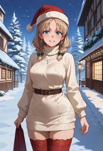 world_witches_series,lynette_bishop,Christmas,sweater dress,stockings  - AI generated anime art