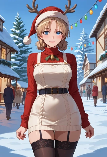 world_witches_series,lynette_bishop,sweater,stockings,Thigh garters  - AI generated anime art