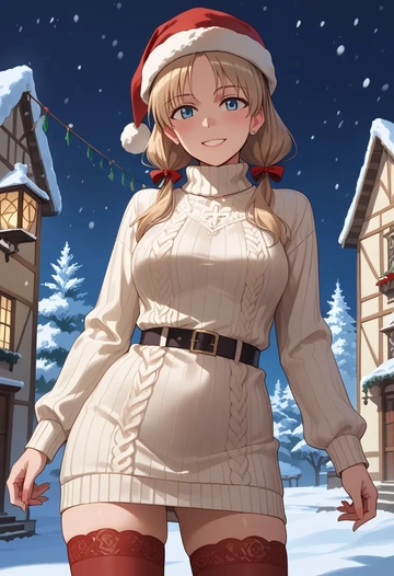 world_witches_series,lynette_bishop,Christmas,sweater dress,stockings  - AI generated anime art