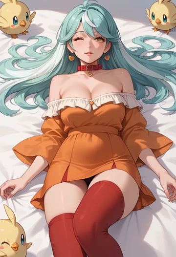 pokemon,lyra_(pokemon),collar,oversized,Thigh garters  - AI generated anime art