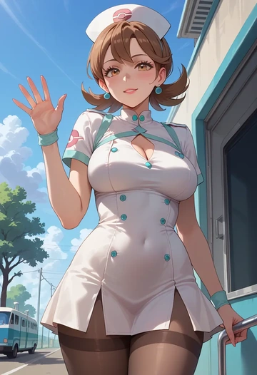 pokemon,lyra_(pokemon),nurse, pantyhose,mini skirt  - AI generated anime art