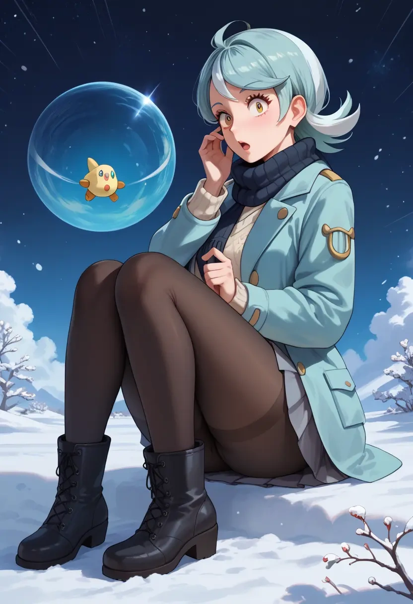 pokemon,lyra_(pokemon),winter,student uniform,puffer coat  - 