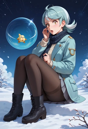 pokemon,lyra_(pokemon),winter,student uniform,puffer coat  - AI generated anime art