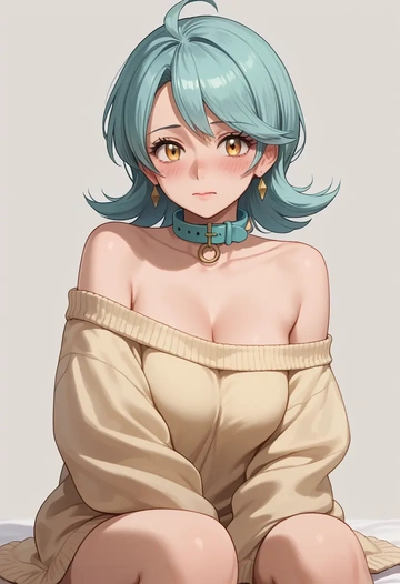 pokemon,lyra_(pokemon),sweater,off-shoulder,collar  - AI generated anime art