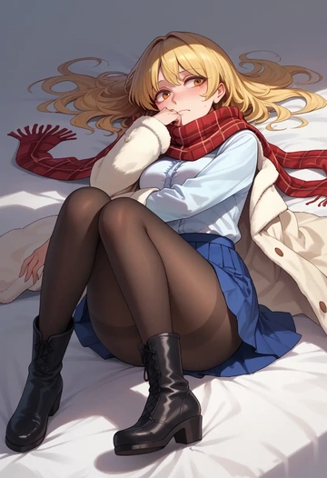 touhou,lyrica_prismriver,winter,student uniform,fur-trimmed coat  - AI generated anime art