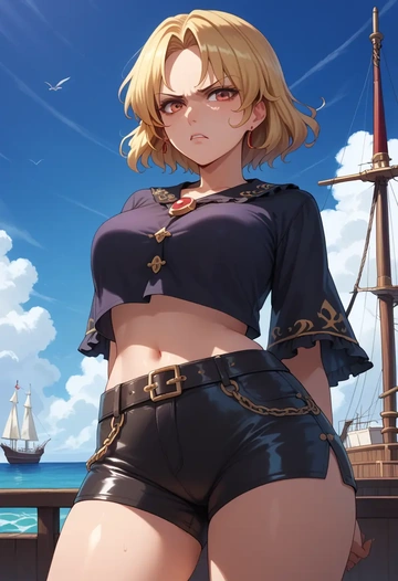 touhou,lyrica_prismriver,leather,shorts,crop top  - AI generated anime art