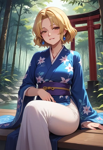 touhou,lyrica_prismriver,kimono,silk,wide-leg trousers  - AI generated anime art