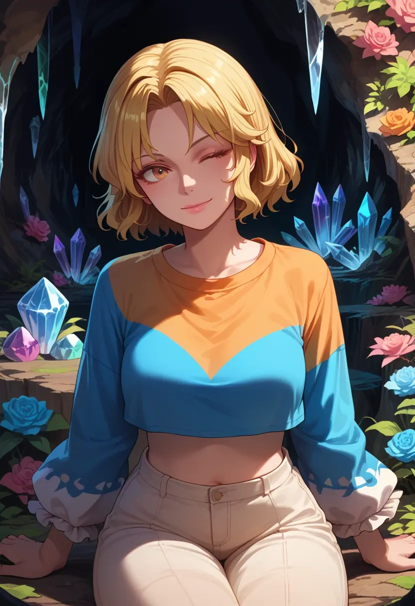 touhou,lyrica_prismriver,cropped graffiti sweatshirt,dolphin shorts  - 