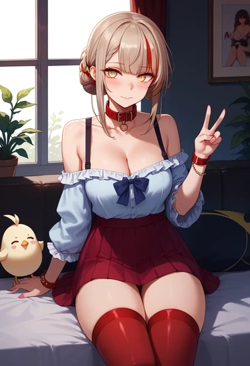 girls'_frontline,m16a1_(girls'_frontline),blushing,collar,Thigh garters  - AI generated anime art