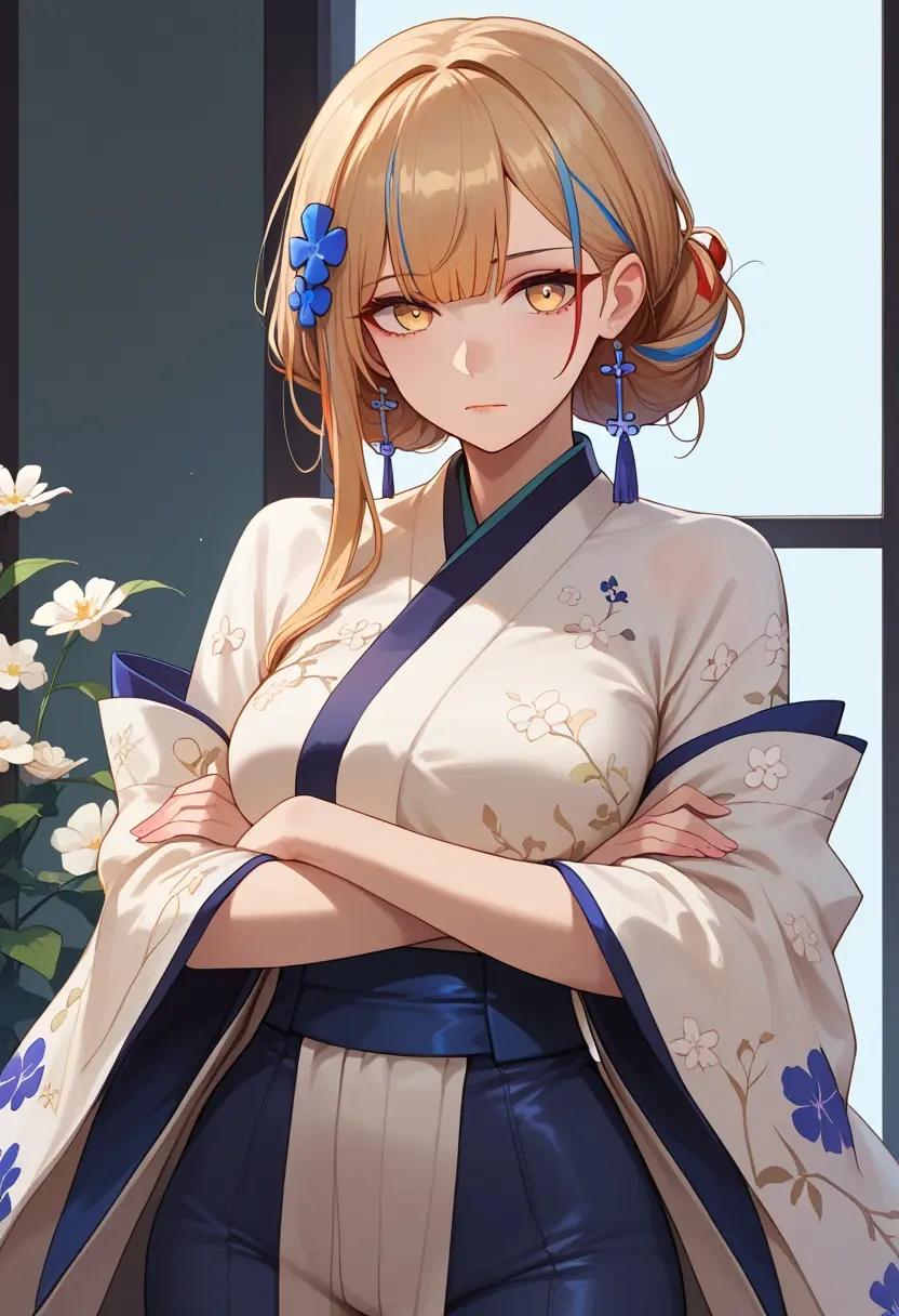 girls'_frontline,m16a1_(girls'_frontline),kimono,silk,wide-leg trousers  - 