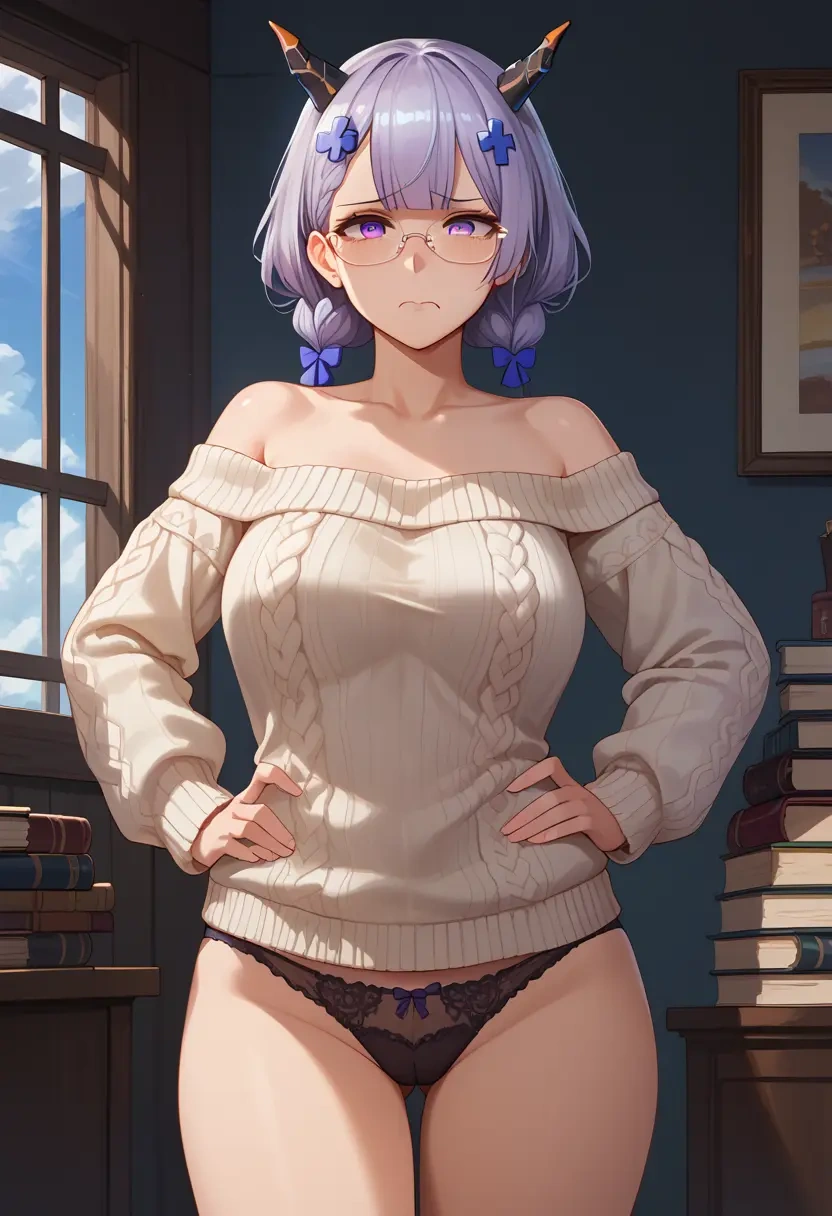 girls_frontline,m200_(girls_frontline),sweater,panties,off-shoulder,glasses,sexy  - 