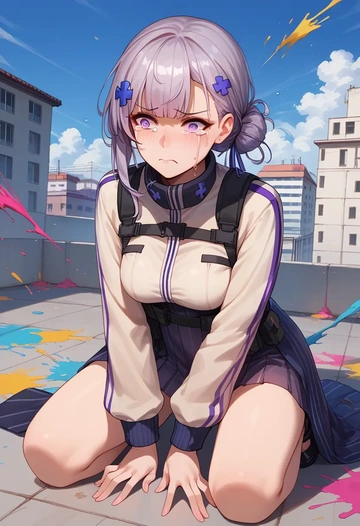 girls_frontline,m200_(girls_frontline),paint-splatter blouse,dolphin shorts  - AI generated anime art