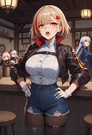 girls_frontline,m4_sopmod_ii_(girls_frontline),denim jacket,cropped,leather leggings  - AI generated anime art