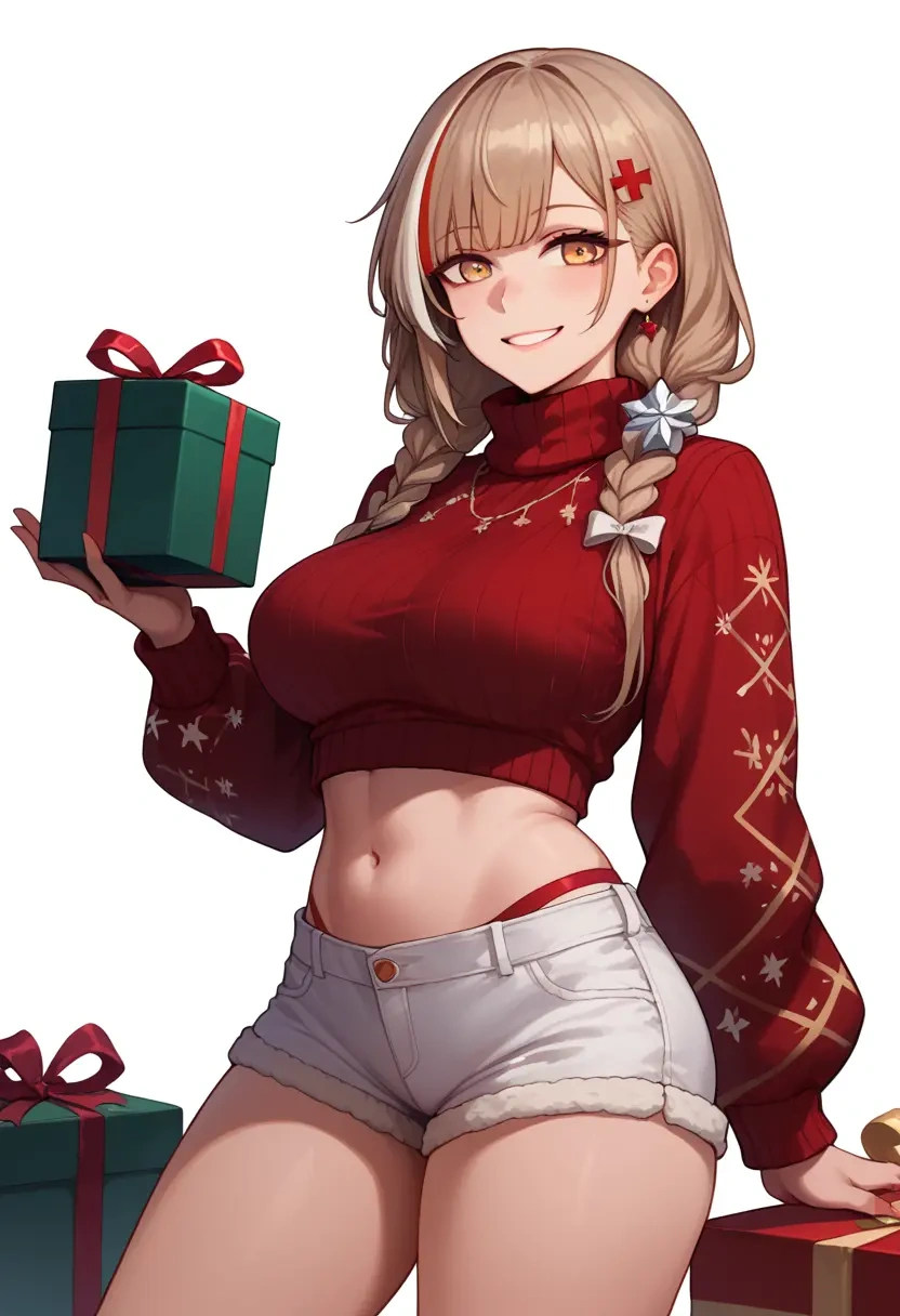 girls_frontline,m4a1_(girls_frontline),Christmas,red velvet shorts,turtleneck sweater  - 