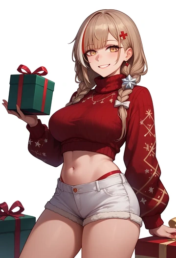 girls_frontline,m4a1_(girls_frontline),Christmas,red velvet shorts,turtleneck sweater  - AI generated anime art