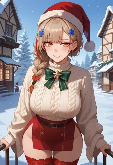 girls_frontline,m4a1_(girls_frontline),Christmas,sweater dress,stockings  - AI generated anime art