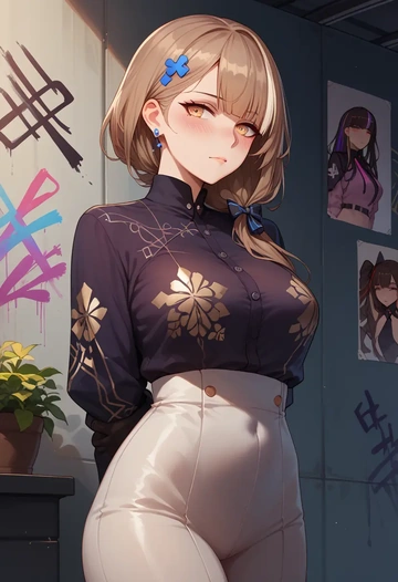 girls_frontline,m4a1_(girls_frontline),silk graffiti shirt,dolphin shorts  - AI generated anime art