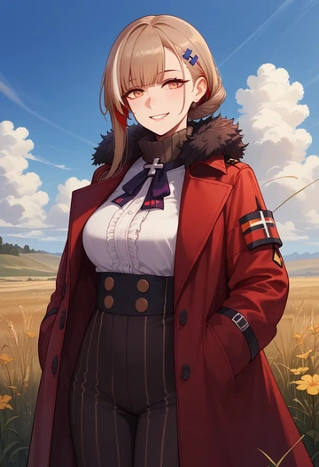 girls_frontline,m4a1_(girls_frontline),coat,fur-collar,tailored trousers  - AI generated anime art