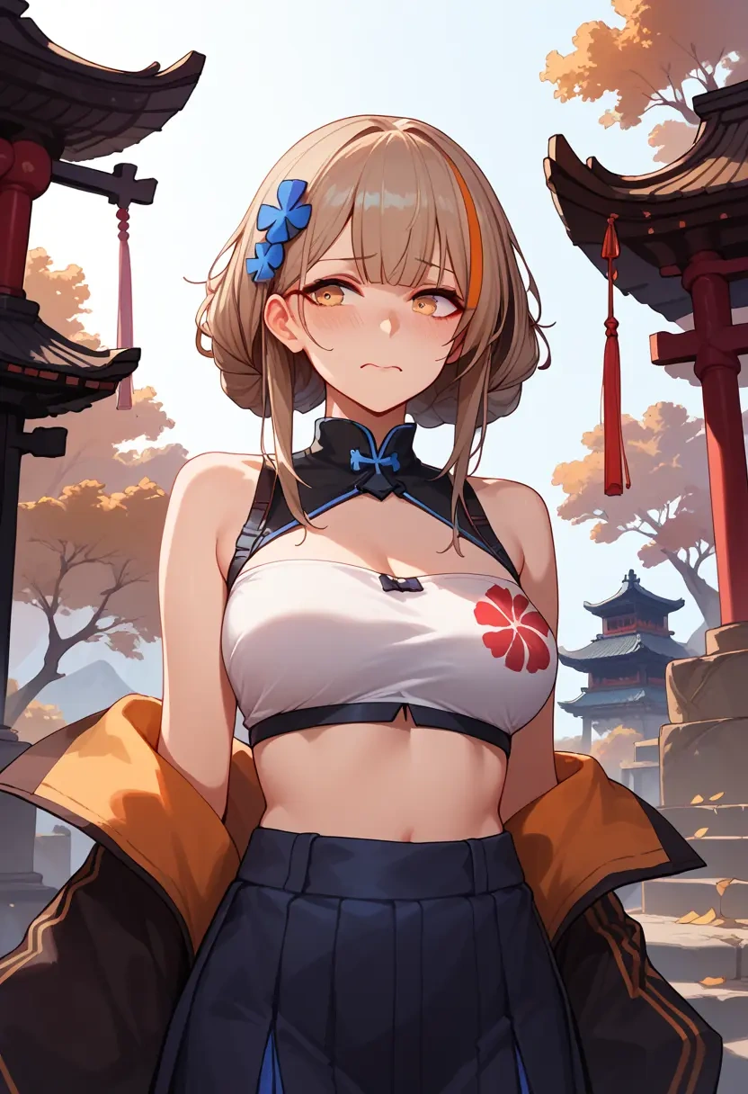 girls_frontline,m4a1_(girls_frontline),off-shoulder top,dolphin shorts  - 