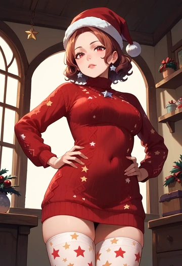 yume_nikki,madotsuki,Christmas,sweater dress,stockings  - AI generated anime art