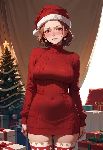 yume_nikki,madotsuki,Christmas,sweater dress,stockings  - AI generated anime art