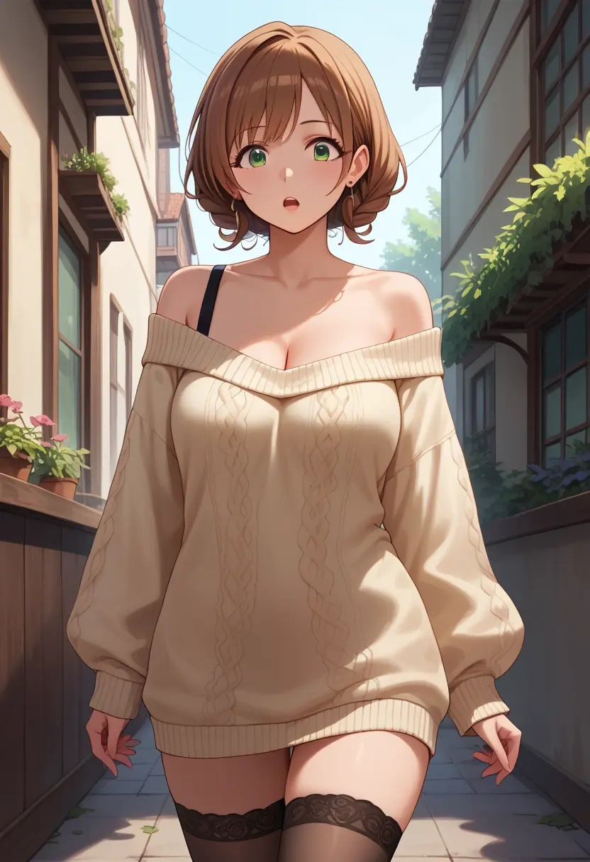 idolmaster,maekawa_miku,off-shoulder,sweater  - 