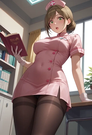 idolmaster,maekawa_miku,nurse pantyhose,mini skirt, sexy  - AI generated anime art