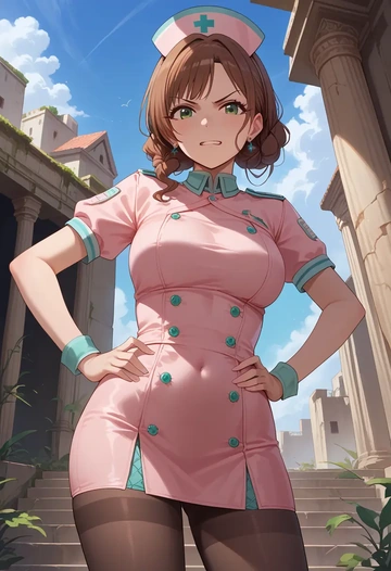 idolmaster,maekawa_miku,nurse, pantyhose,mini skirt  - AI generated anime art