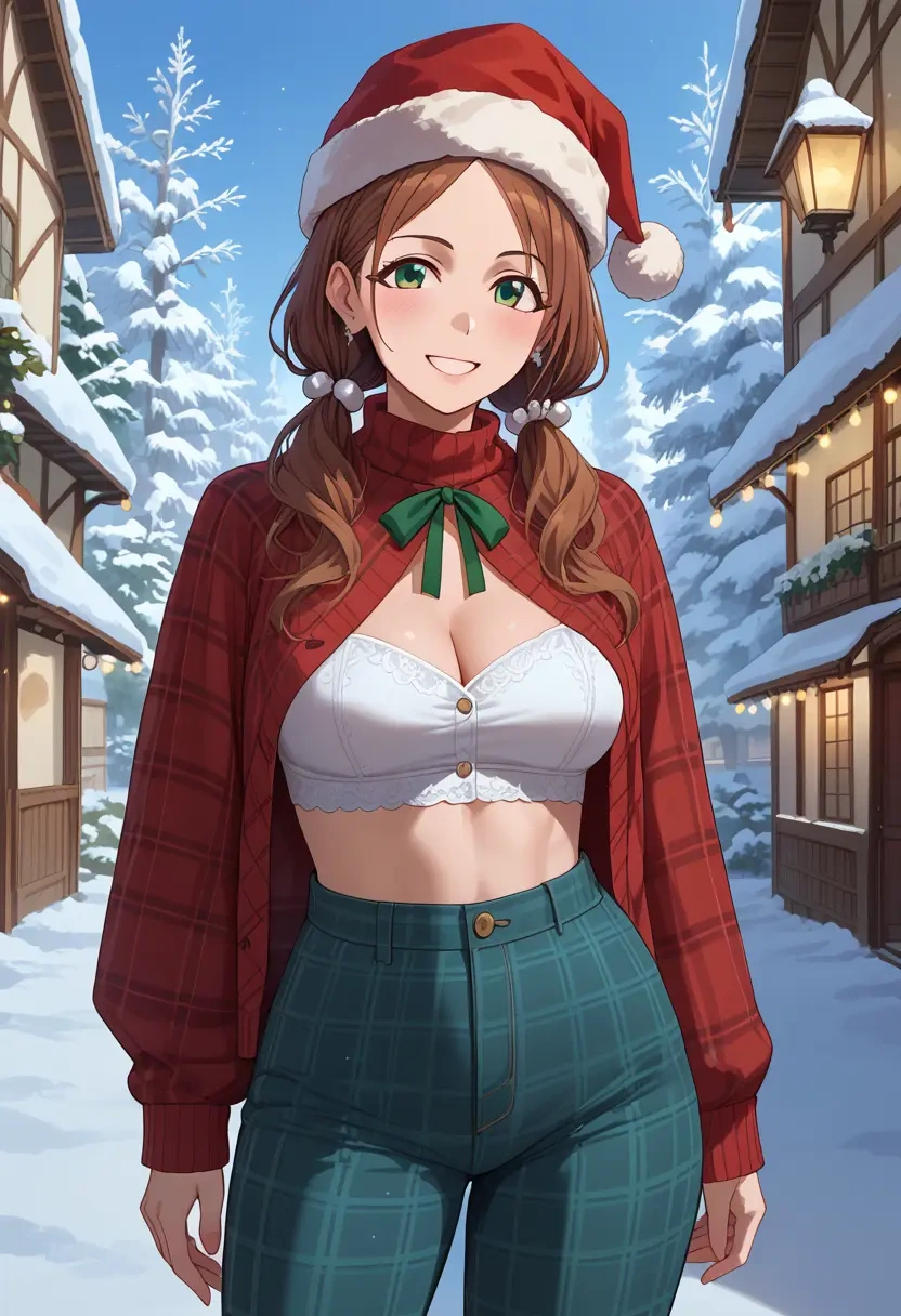 idolmaster,maekawa_miku,Christmas,plaid trousers  - 