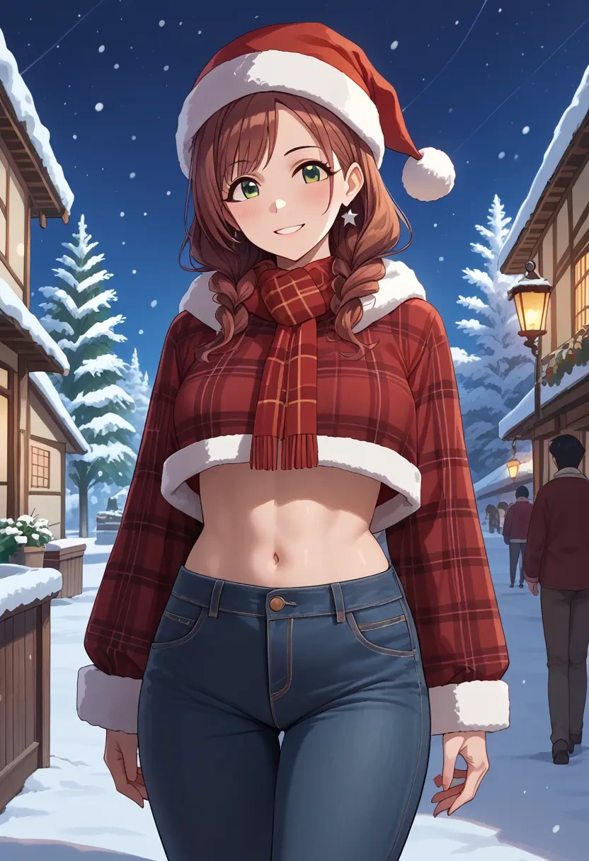 idolmaster,maekawa_miku,Christmas,plaid trousers  - 