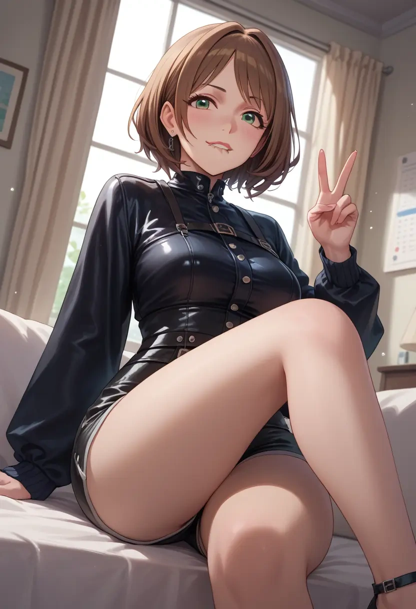 idolmaster,maekawa_miku,leather,shorts  - 