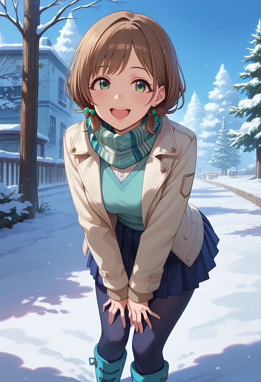 idolmaster,maekawa_miku,winter,student uniform,puffer jacket  - 