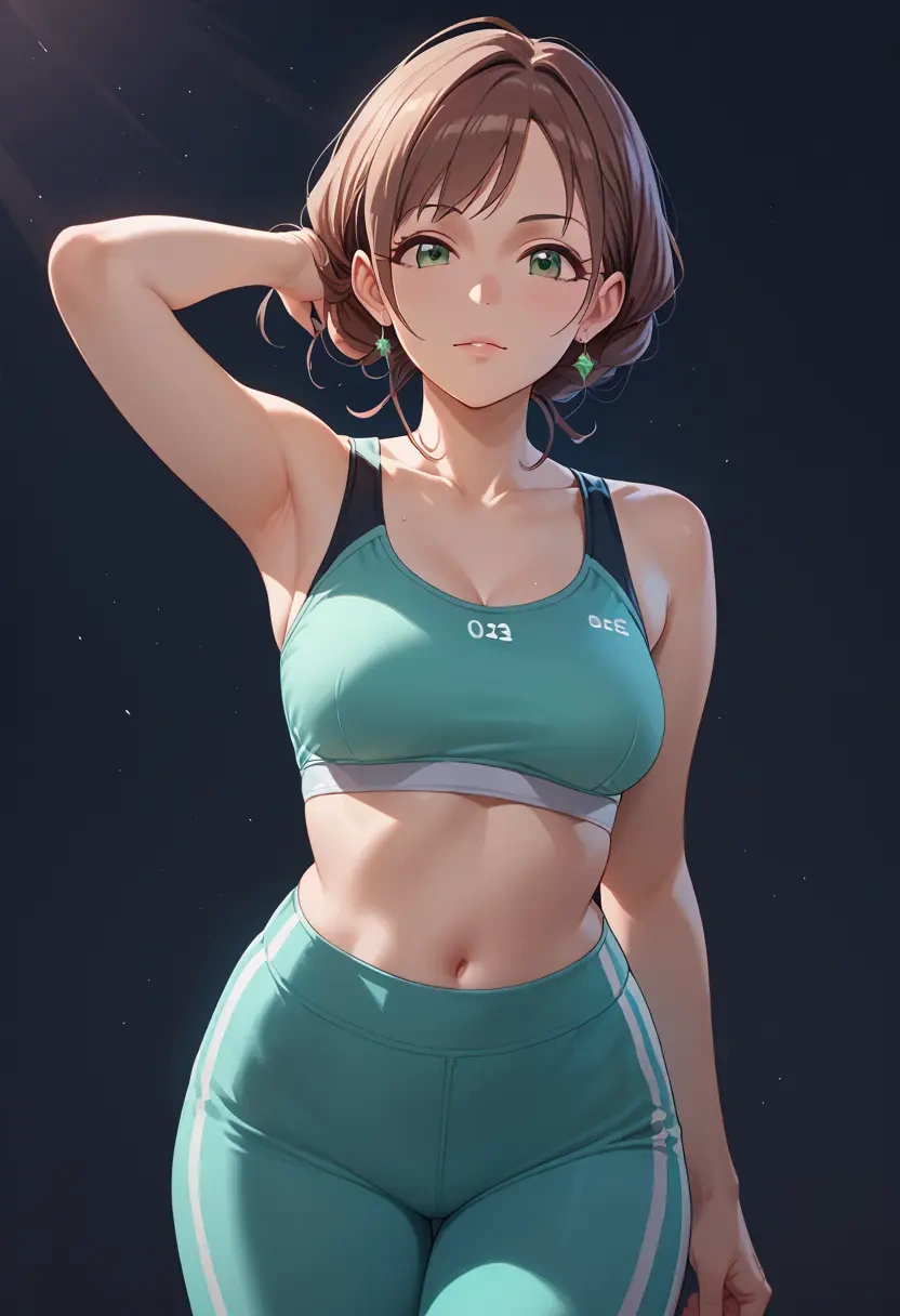 idolmaster,maekawa_miku,sports bra,wide-leg joggers  - 