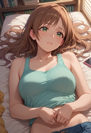 idolmaster,maekawa_miku,tank top,drawstring pants  - AI generated anime art