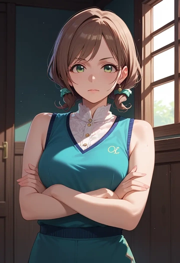 idolmaster,maekawa_miku,sports vest,capri leggings  - AI generated anime art