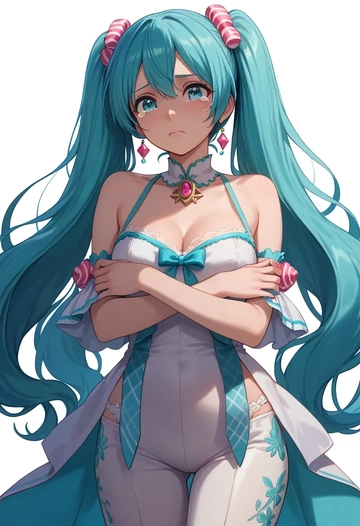 vocaloid,magical_mirai_miku,pants,wide-leg,strappy top  - AI generated anime art